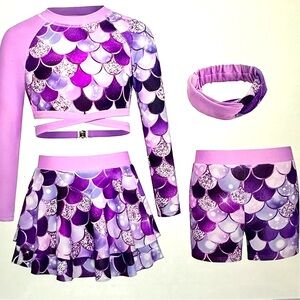 GRACE KARIN Long Sleeve Swimsuit for Girls Mermaid Bathing Suit 4 piece Size 10